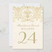 Ivory Gold Vintag Glamour Hochzeit Tischnummer (Vorderseite)