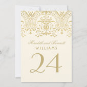 Ivory Gold Vintag Glamour Hochzeit Tischnummer (Rückseite)