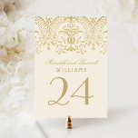 Ivory Gold Vintag Glamour Hochzeit Tischnummer<br><div class="desc">Elegante Elfenbein-Vintage inspirierte Tischnummern verfügen über ein Hochzeitsmonogramm und ein verziertes dekoratives Randdesign mit metallischem Champagnergold. Zweiseitige Gestaltung. Individuell anpassen und jede Tischnummer in Ihren Warenkorb legen.</div>