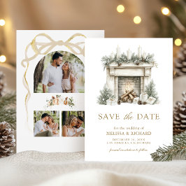 Ivory Gold Weihnachts-Feuerplatz Bow Foto Hochzeit Save The Date