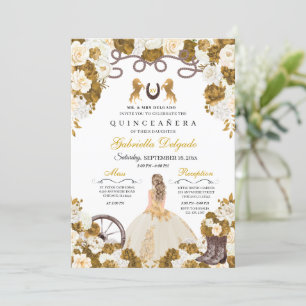 Ivory & Gold Western Charro Cowgirl Quinceanera Einladung