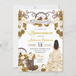 Ivory Gold Western Ranchero Cowgirl Quinceanera Einladung
