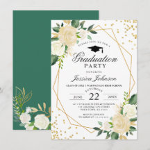 Ivory Golden Floral Modern Frame Graduation Party