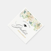 Ivory Golden Floral Moderne Graduierungsparty Serviette (Ecke)