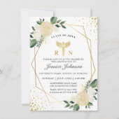 Ivory Golden Floral Nursing School Abschluss Einladung (Vorderseite)