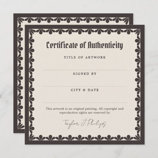 Ivory Gothic Font Certificate of Authenticity (Vorne/Hinten)