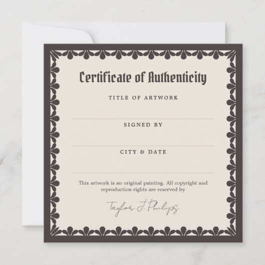 Ivory Gothic Font Certificate of Authenticity (Vorderseite)