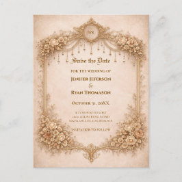 Ivory Gothic wedding save the date postcard Ankündigungspostkarte