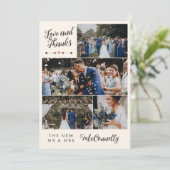 Ivory Gray Arrow Foto Collage Liebe Dank Hochzeit Dankeskarte (Stehend Vorderseite)