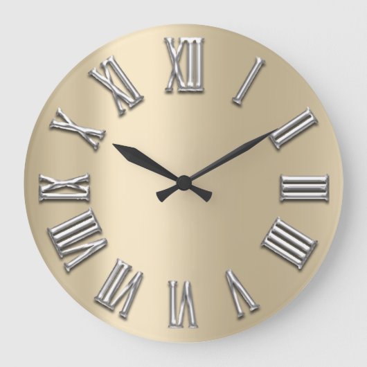 Ivory Gray Metal Gray Silver Roman Number Große Wanduhr (Vorderseite)