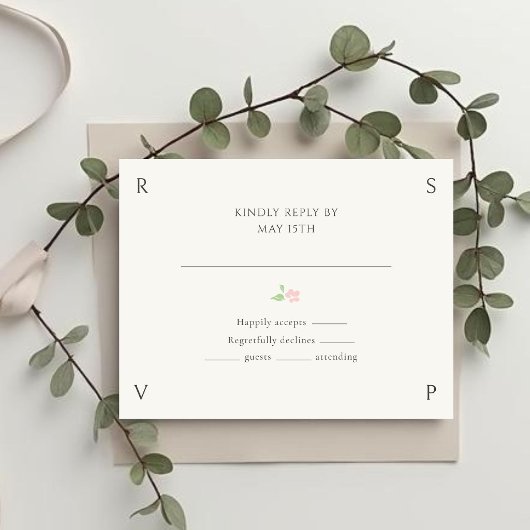 Ivory & Green | Floral Rose Wedding RSVP  Karte