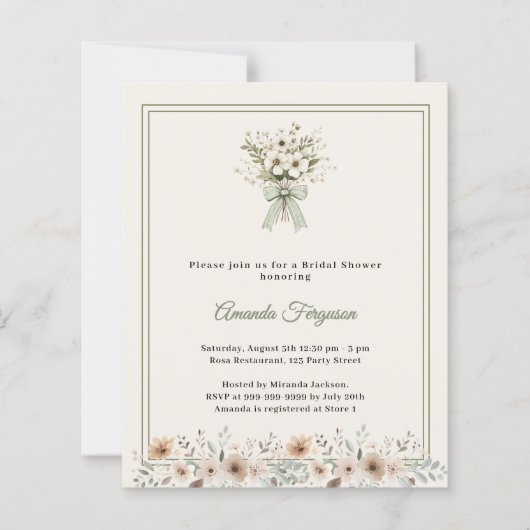 Ivory green florals Bridal Shower invitation (Vorderseite)