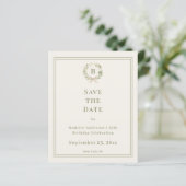 Ivory green monogram wreath birthday Save the Date (Stehend Vorderseite)