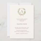 Ivory greenery bow monogrammed Bridal Shower Einladung (Vorderseite)