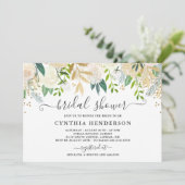 Ivory Greenery Gold Bloom Bloral Brautparty Einladung (Stehend Vorderseite)