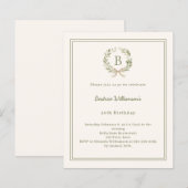 Ivory greenery wreath monogram Birthday invitation (Vorne/Hinten)