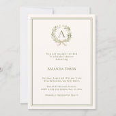 Ivory greenery wreath monogrammed Bridal Shower Einladung (Vorderseite)
