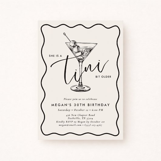 Ivory Hand Drawn A Tini Bit Older 30’s Birthday  Einladung