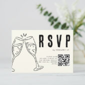 Ivory Hand Drawn Illustration Minimalist Wedding RSVP Karte (Stehend Vorderseite)