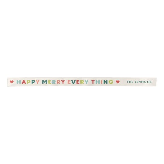 Ivory Happy Merry Everything Christmas Ribbon Satinband (Vorderseite)