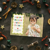 Ivory Happy Merry Wavy Christmas Photo Card Einladung