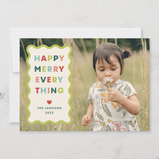 Ivory Happy Merry Wavy Christmas Photo Card Einladung (Vorderseite)