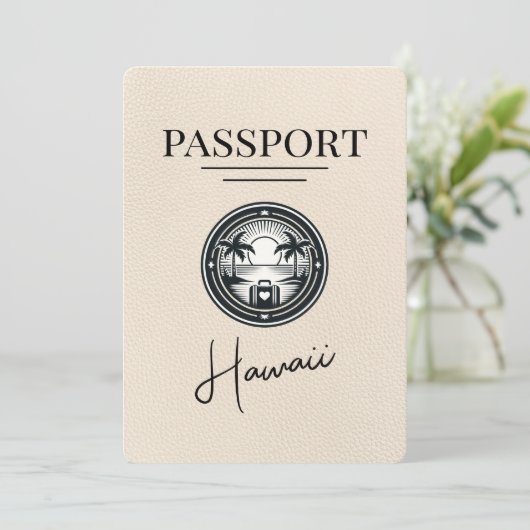 Ivory Hawaii Passport Save the Date (Stehend Vorderseite)