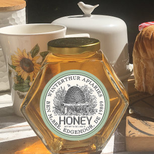 Ivory Honey Jar Label (Vintag Skep) Sage Border Runder Aufkleber