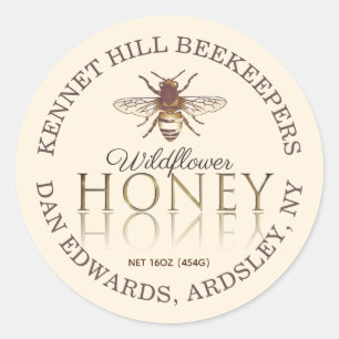 Ivory Honey reflektiert Gold Text Honeybee Label Runder Aufkleber