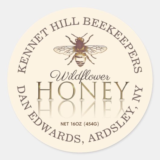 Ivory Honey reflektiert Gold Text Honeybee Label Runder Aufkleber (Vorderseite)