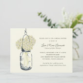 Ivory Hydrangea & Mason Jar Brautparty Einladung (Stehend Vorderseite)