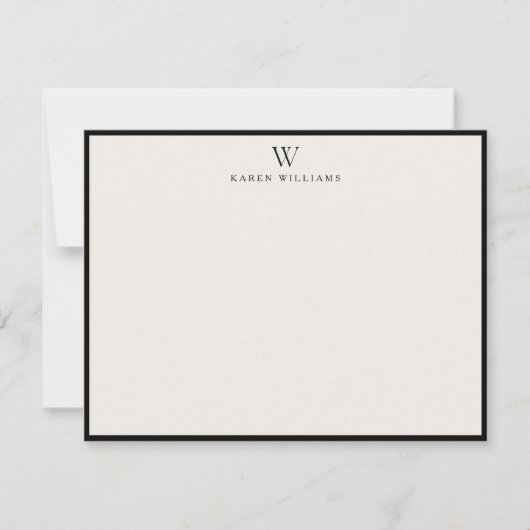 ivory Initial Bold Black Border note card Einladung (Vorderseite)