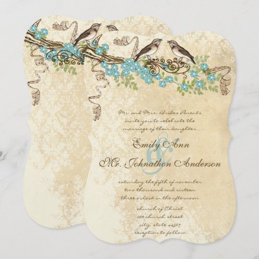Ivory Lace Aqua Blue Blossom Einladung (Vorne/Hinten)