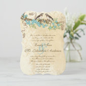 Ivory Lace Aqua Blue Blossom Einladung (Stehend Vorderseite)