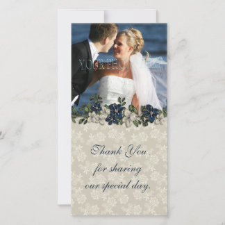 Ivory Lace Blue Flowers Foto Card Dankeskarte