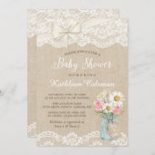Ivory Lace Burlap Floral Mason Jar Baby Shower Einladung (Vorne/Hinten)