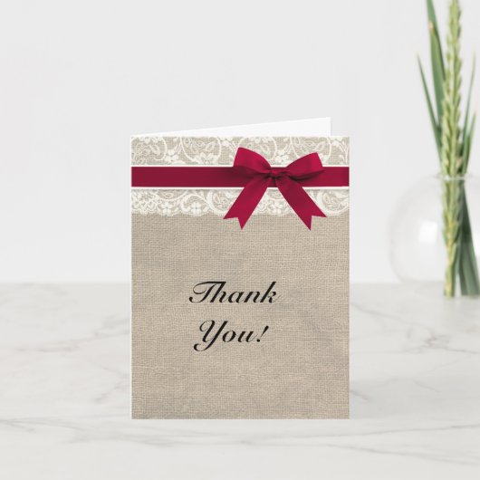 Ivory Lace Burlap Look Danke-Card - Red Dankeskarte (Vorderseite)