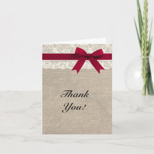 Ivory Lace Burlap Look Danke-Card - Red Dankeskarte