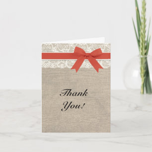 Ivory Lace Burlap und Persimmon Danke Karte