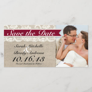 Ivory Lace & Burlap Vintag Save the Date - Rot