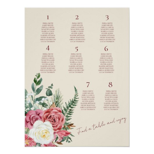 Ivory Lace Elegant Floral Wedding Seating Chart (Vorderseite)