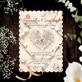 Ivory Lace Heart Floral Romantic Spring Wedding Einladung