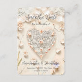 Ivory Lace Heart Photo Floral Romantic Spring Save The Date (Vorderseite)