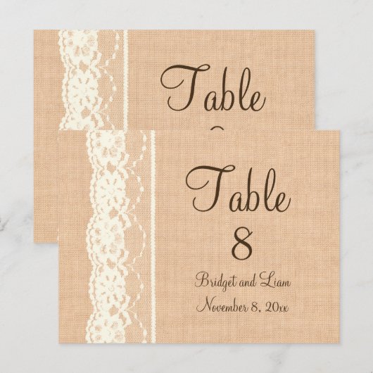 Ivory Lace & Light Burlap Tischnummer (Vorne/Hinten)
