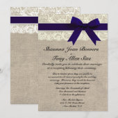 Ivory Lace Navy Blue Burlap Wedding Reception Einladung (Vorne/Hinten)