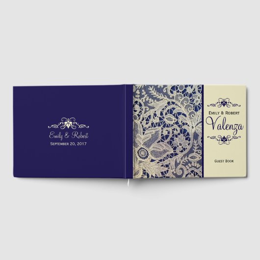 Ivory Lace Navy Blue Elegant Wedding | Gästebuch (Voll)