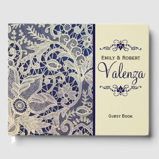 Ivory Lace Navy Blue Elegant Wedding | Gästebuch