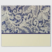Ivory Lace Navy Blue Elegante Two Tone Wedding Geschenkpapier (Flach)