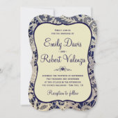Ivory Lace Royal Navy Blue Modern Formal Wedding Einladung (Vorderseite)