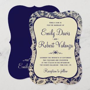 Ivory Lace Royal Navy Blue Modern Formal Wedding Einladung